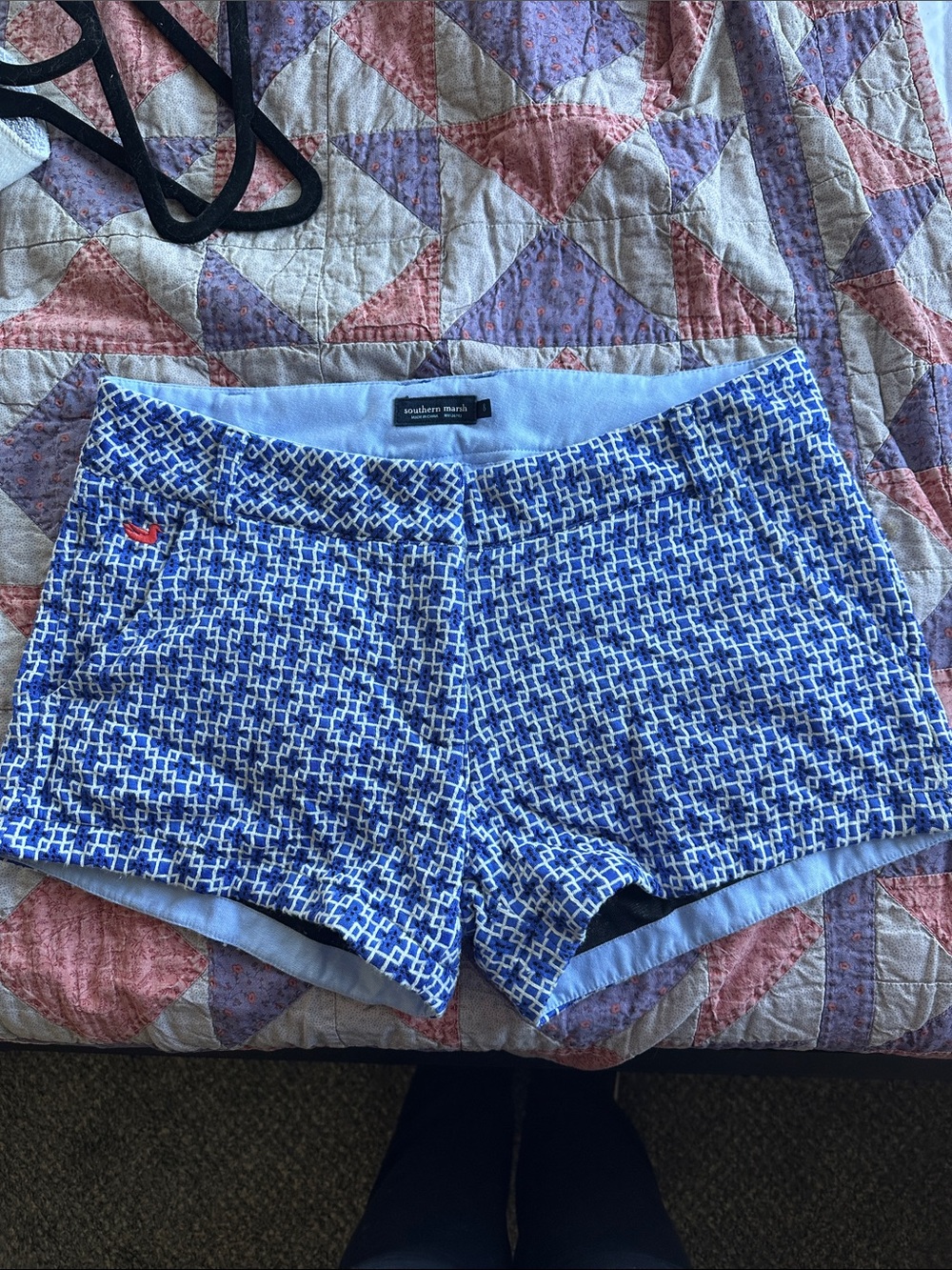 Southern Marsh Blue & White Geometric Women's Hybrid Shorts